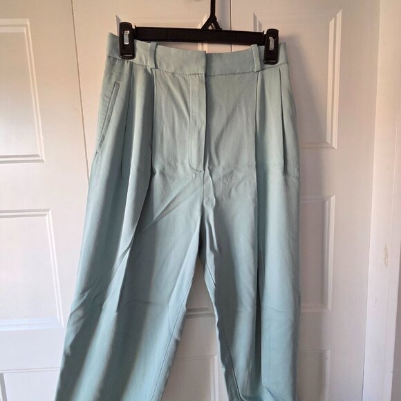 Massimo Dutti High Waisted Pleated Trousers | Sage Green Ankle Pants | Size 6 - Picture 3 of 13